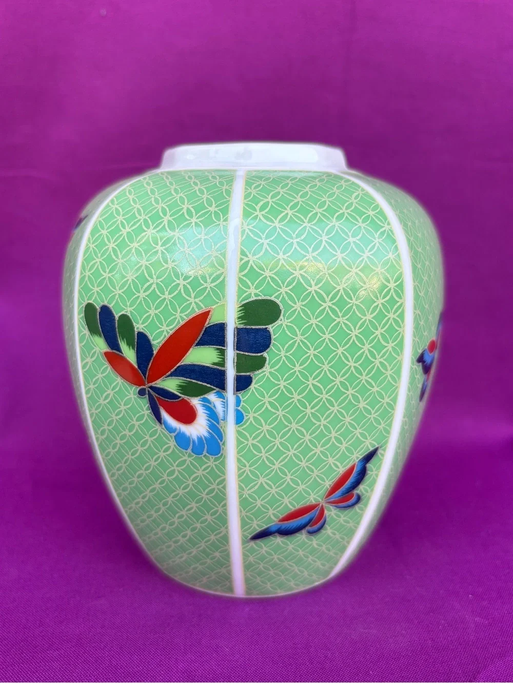Vintage Takahashi Cloisonné Butterfly Vase Japan Hand Decorated 1981